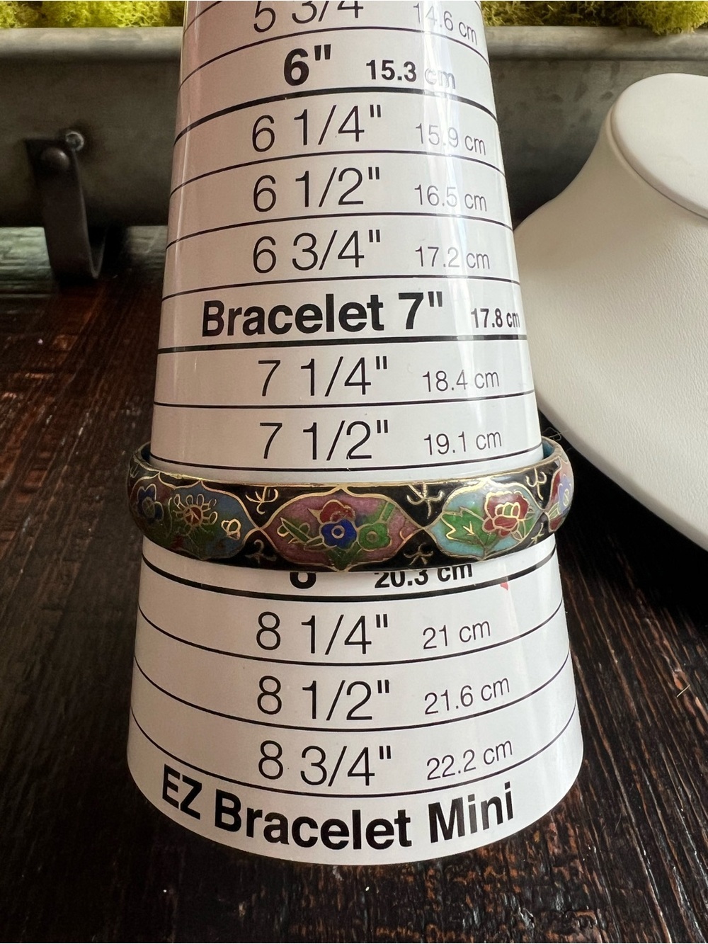 Vintage Estate Flower Leaves Black Cloisonné Enamel Wide Bangle Bracelet - Picture 7 of 14